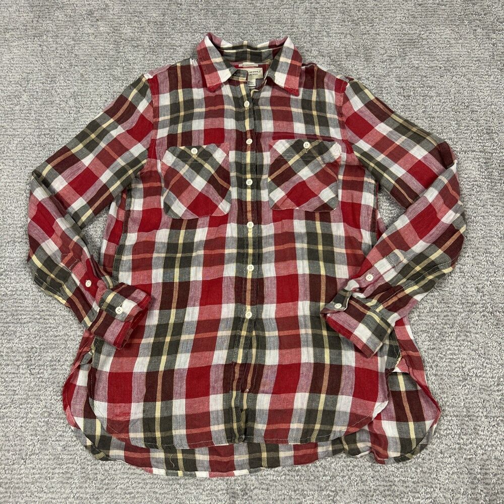 Denim & Supply Ralph Lauren Shirt Womens Small Red Green Plaid Linen Cotton